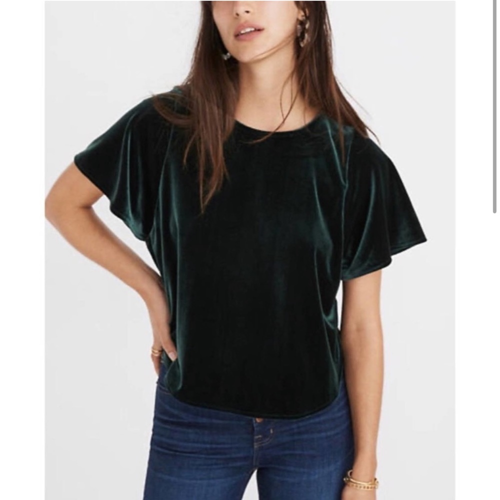 Madewell Dark Green Velvet Cropped Blouse Size L